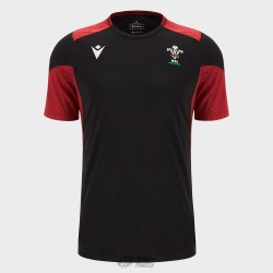 WALES RUGBY TRAINING POLY DRY GYM TEE M24 6NT BLK-CRD SS SR