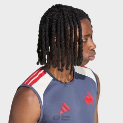 MENS FRANCE RUGBY SINGLET PERFORMANCE TEE BLUE